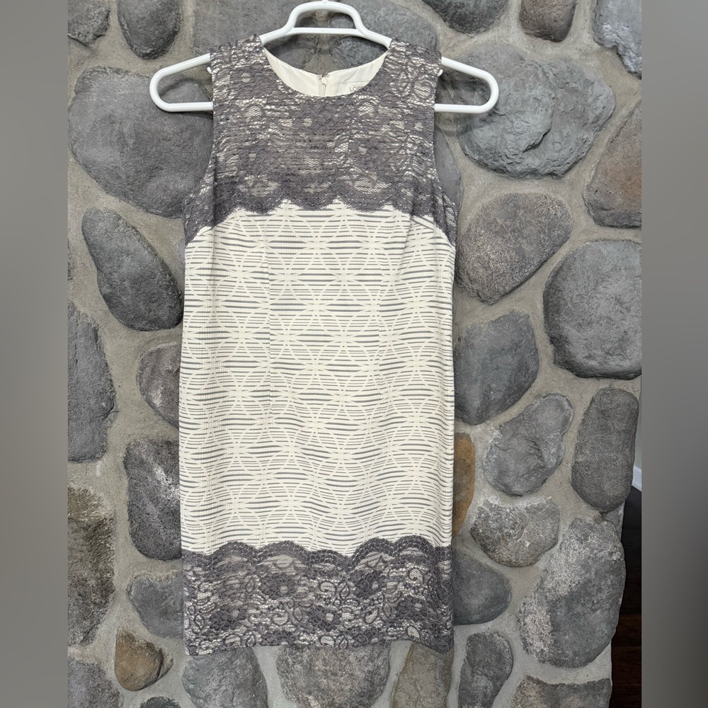 Ann Taylor LOFT Gray Lace Overlay Sheath Dress Size 4